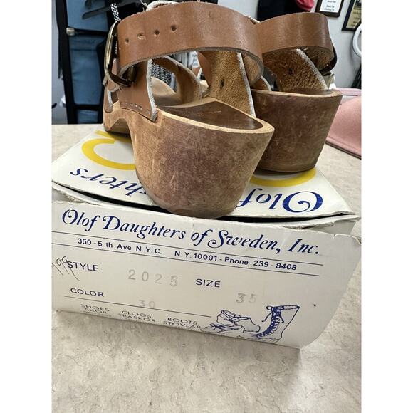 Vintage Olof Daughters of Sweden Leather Wooden Clog Sandals Size 35 (5) - Picture 3 of 6